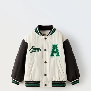Zara Cream and Black Varsity Jacket
